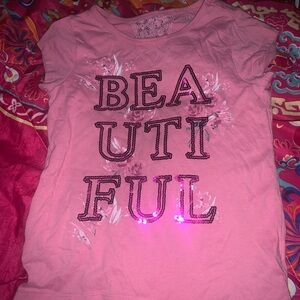 Place Pink Tee with Sequin 'Beautiful' Design